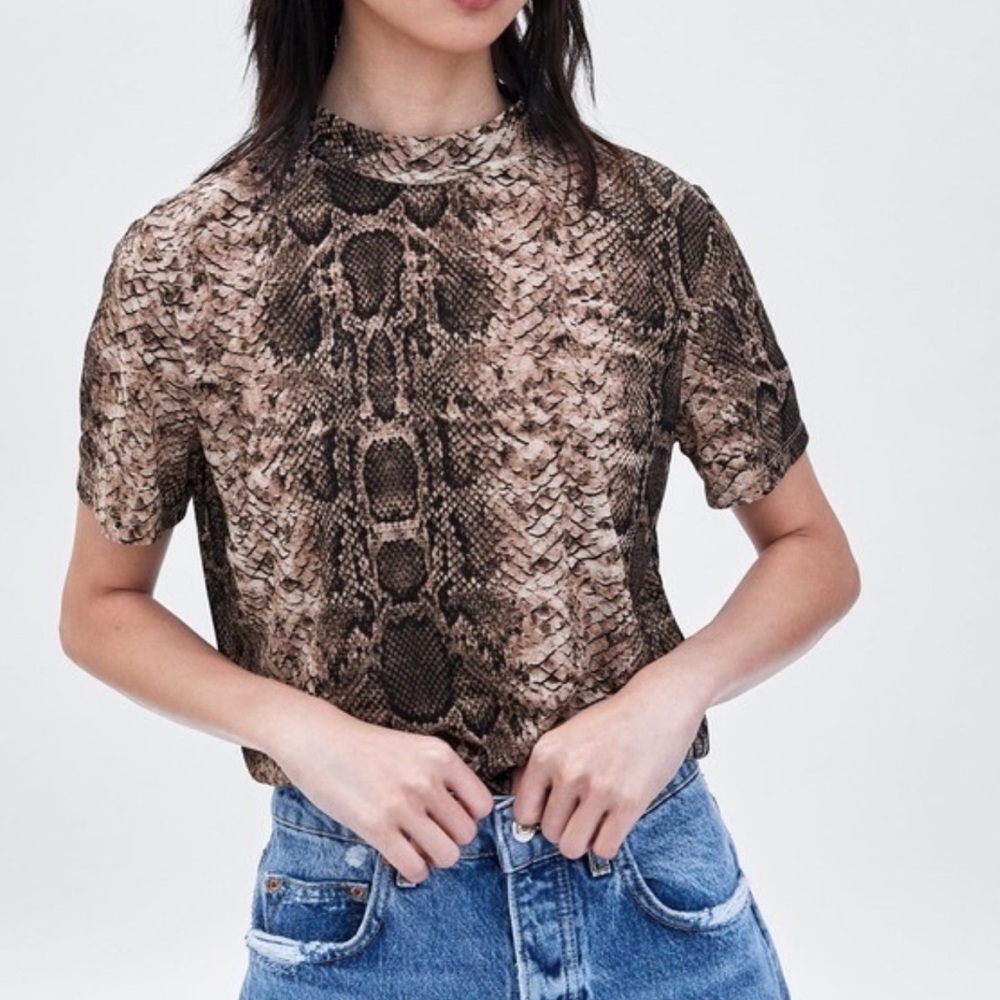 Zara Brown Snake Print Top